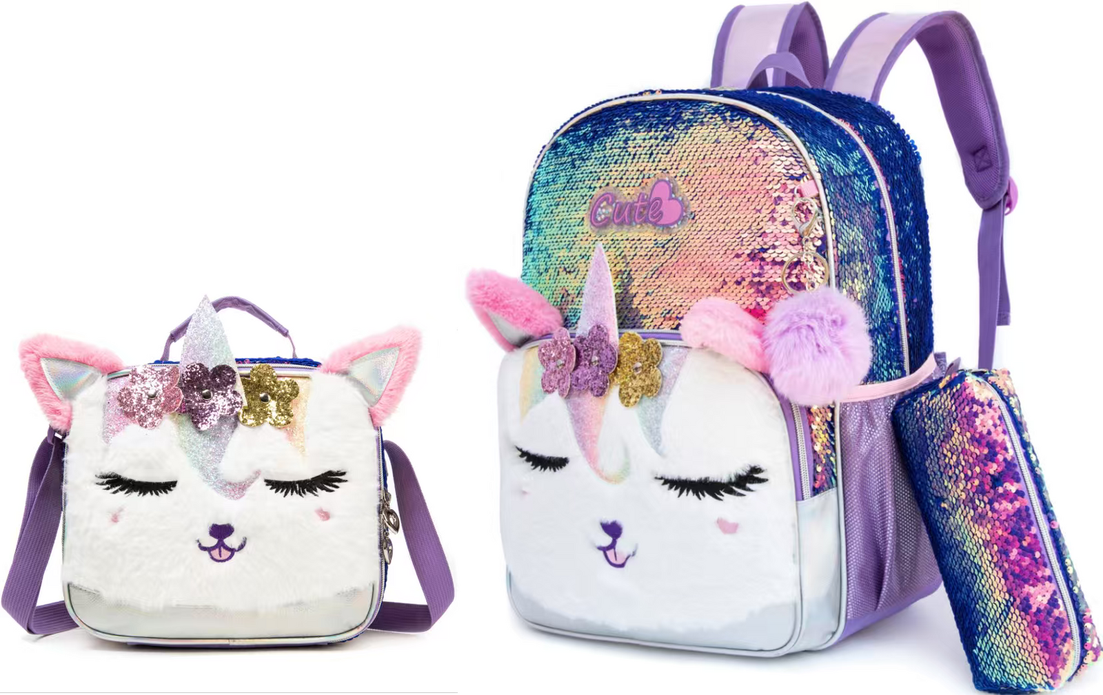 Magical fluffy Unicorn 3-Piece Backpack Set