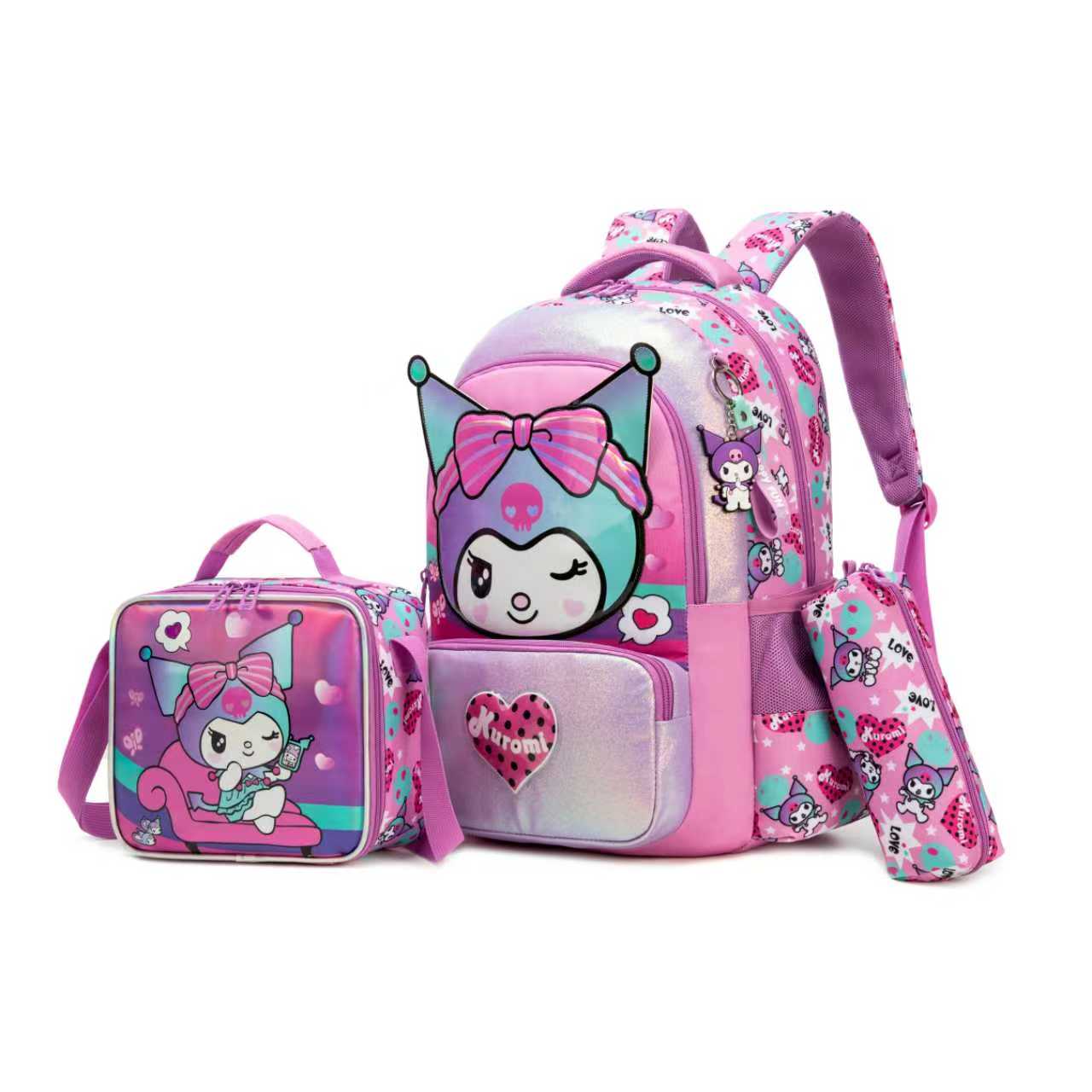 Kuromi Sparkle 3-Piece character Backpack Set