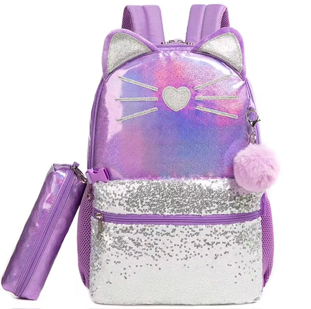 Sparkling Kitty 3-Piece Iridescent Backpack set