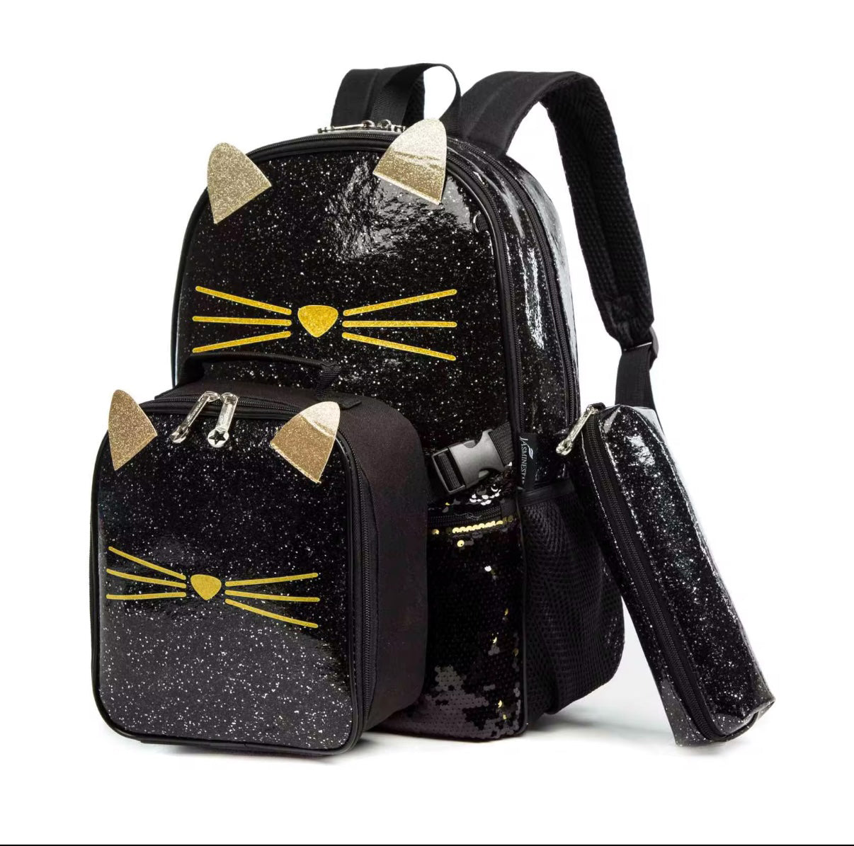 Midnight Kitty 3-Piece Sequin Backpack Set