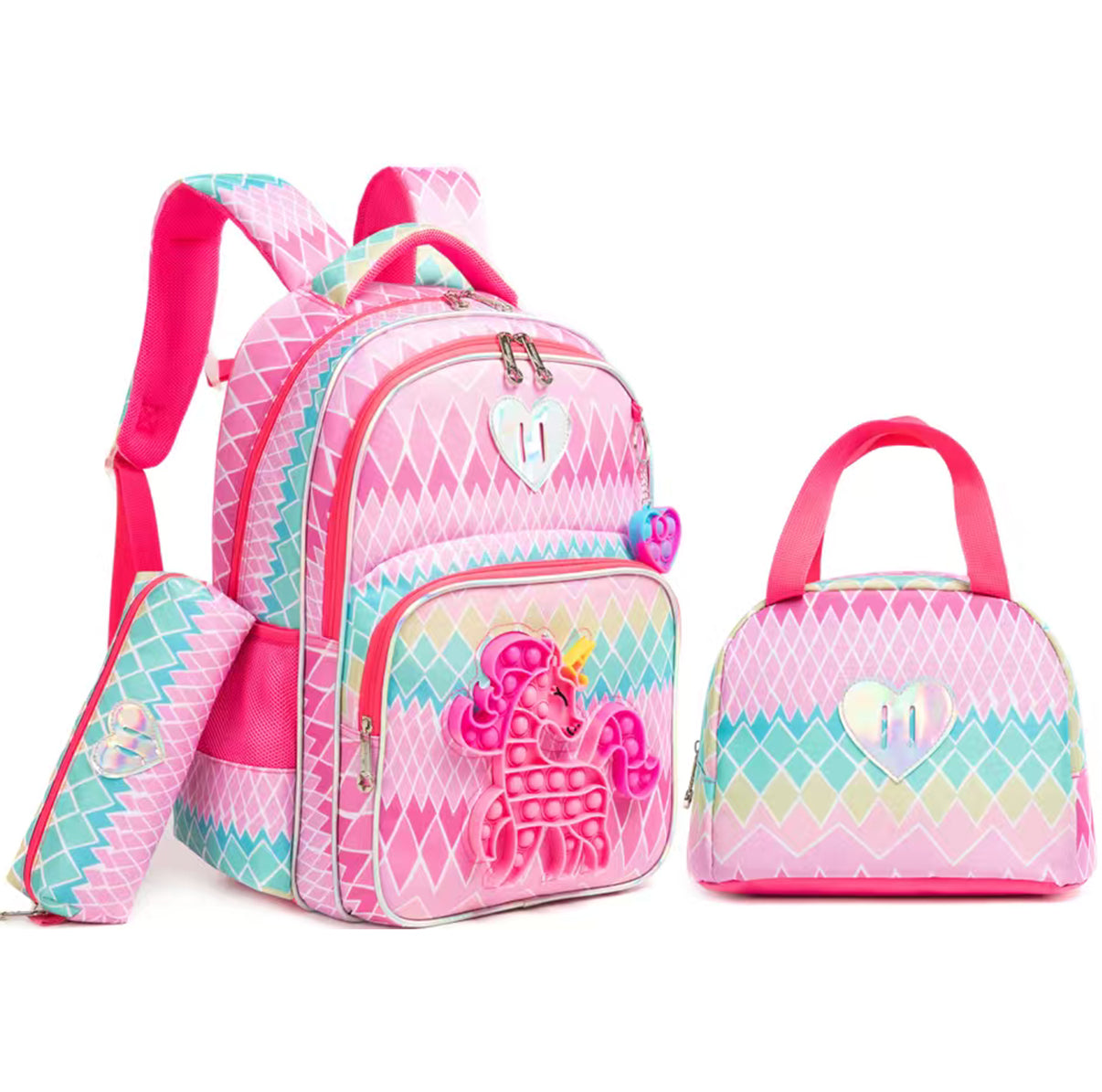 Magical Unicorn Pop-it 3-Piece Pink Backpack Set